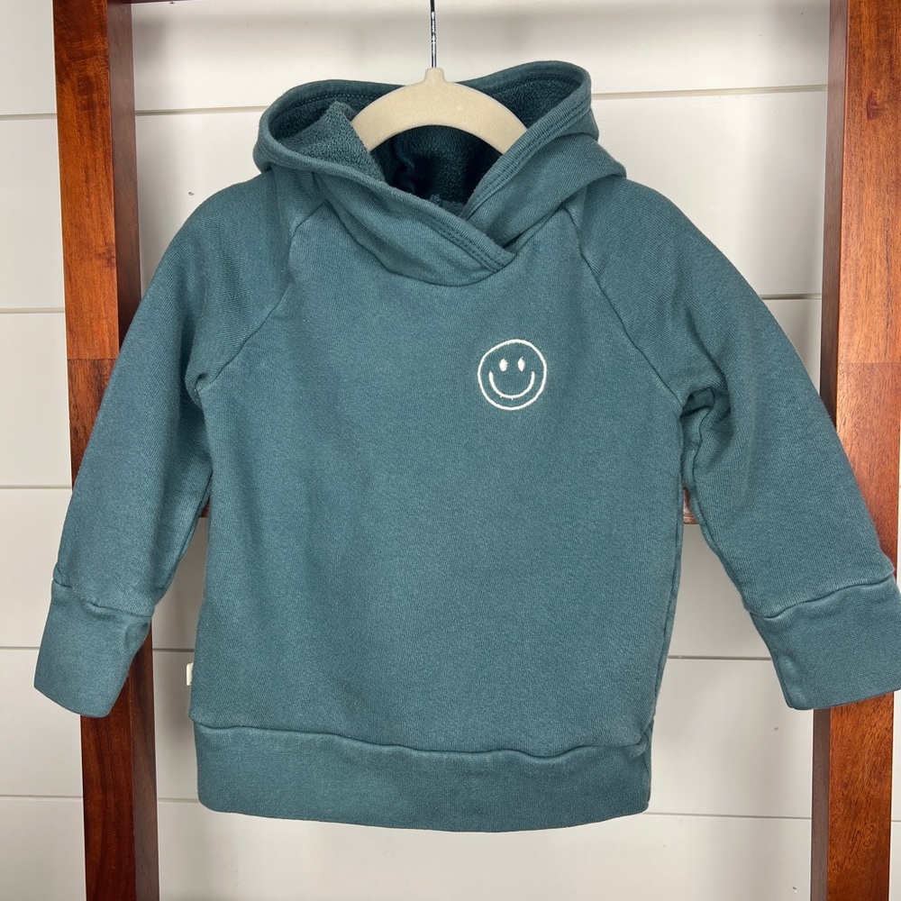 Childhood Clothing Brand: Teal Hoodie with Smiley Embroidery